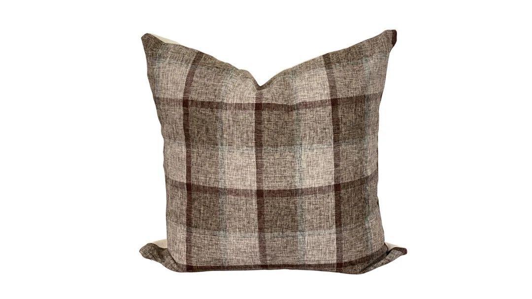 Wyatt Pillow Cover, Brown With Blue Plaid Pillow, Decorative Throw Pillow, Throw Pillow, Brown Te... | Etsy (US)