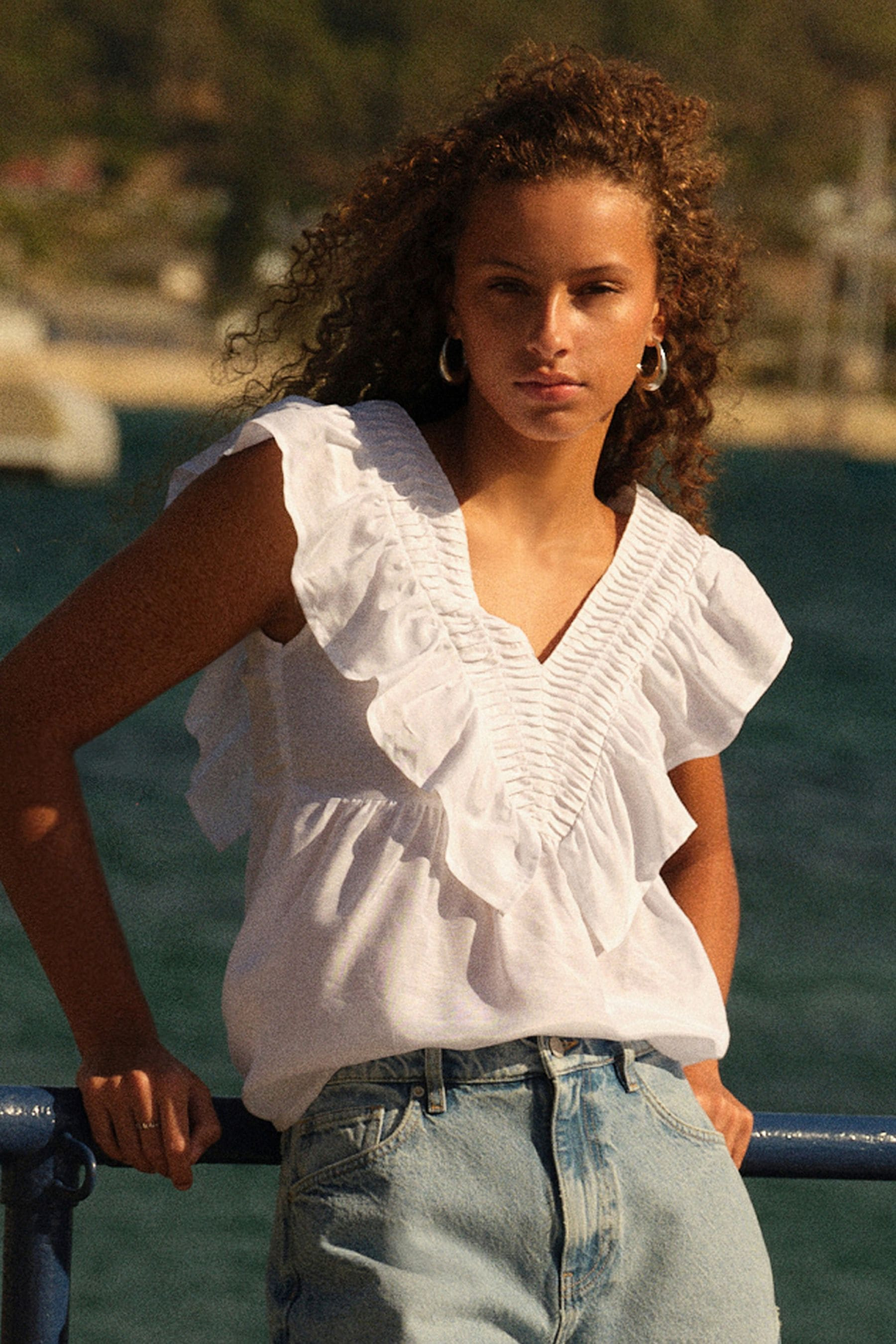 Womens Next White Sleeveless Ruffle V-Neck Top - White | Next AU