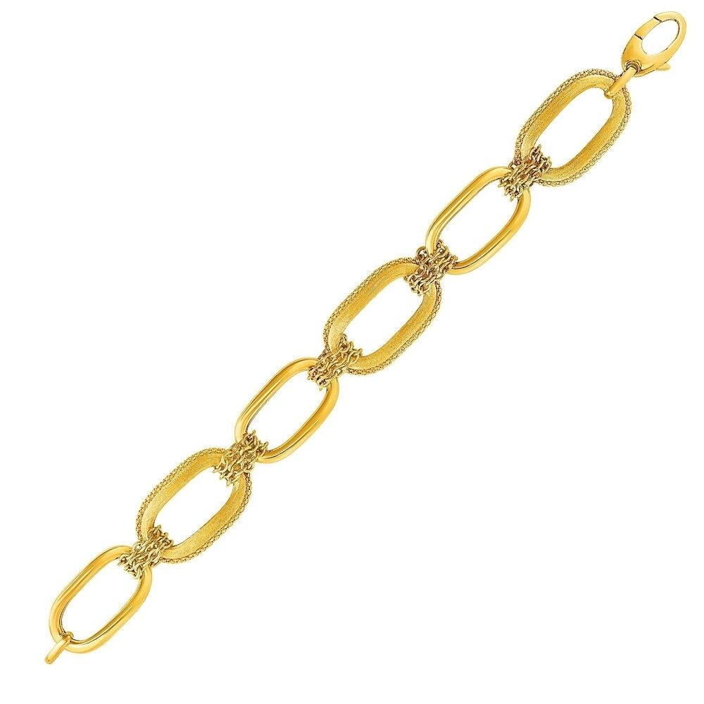 14k Yellow Gold Link and Cable Chain Bracelet (7.5 Inch) | Bed Bath & Beyond