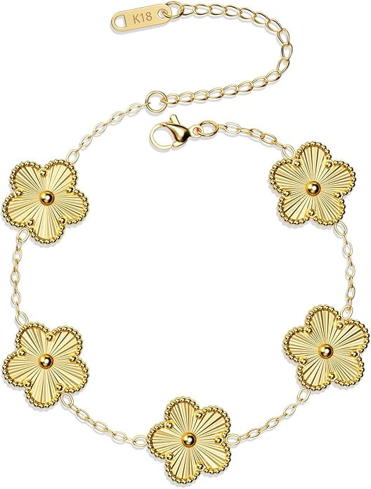 AICase 18K Gold Plated Clover Bracelet Dupes Bracelet Set for Women Flower Leaf Lucky Clover Brac... | Amazon (US)