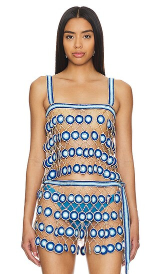 Hand Crochet Crop Top in Blue | Revolve Clothing (Global)