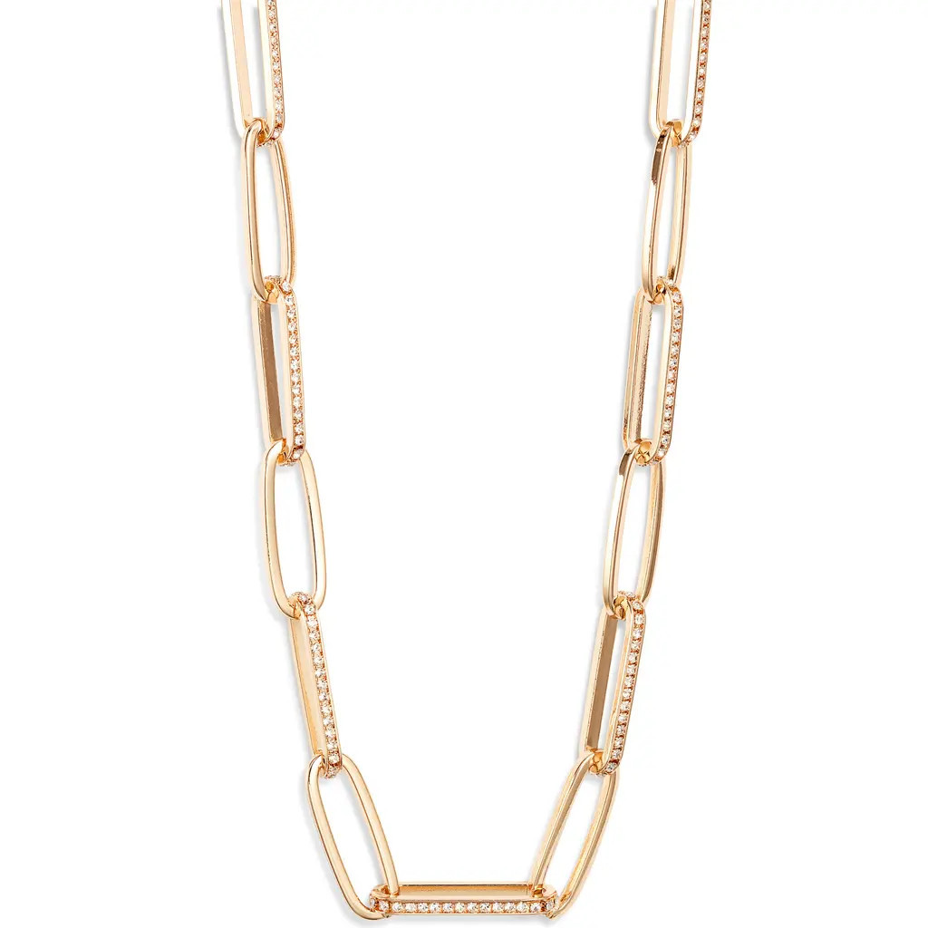 Nordstrom Rhinestone Paper Clip Chain Necklace in Clear- Gold at Nordstrom | Nordstrom