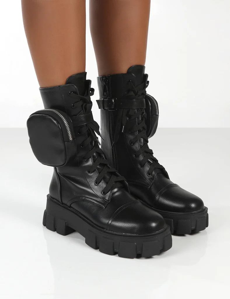 Intention Black Chunky Sole Pouch Ankle Boots | Public Desire