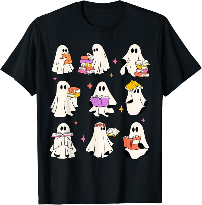 Retro Teacher Halloween Ghost Read More Books Teacher T-Shirt | Amazon (US)