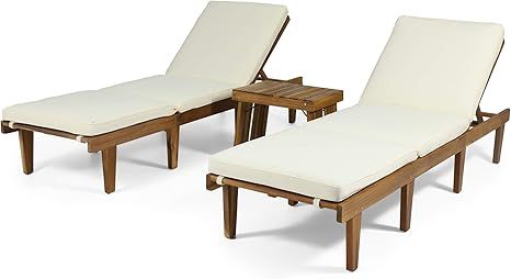 Christopher Knight Home 312742 Carlos Outdoor Acacia Wood 3 Piece Chaise Lounge Set, Teak Finish,... | Amazon (US)