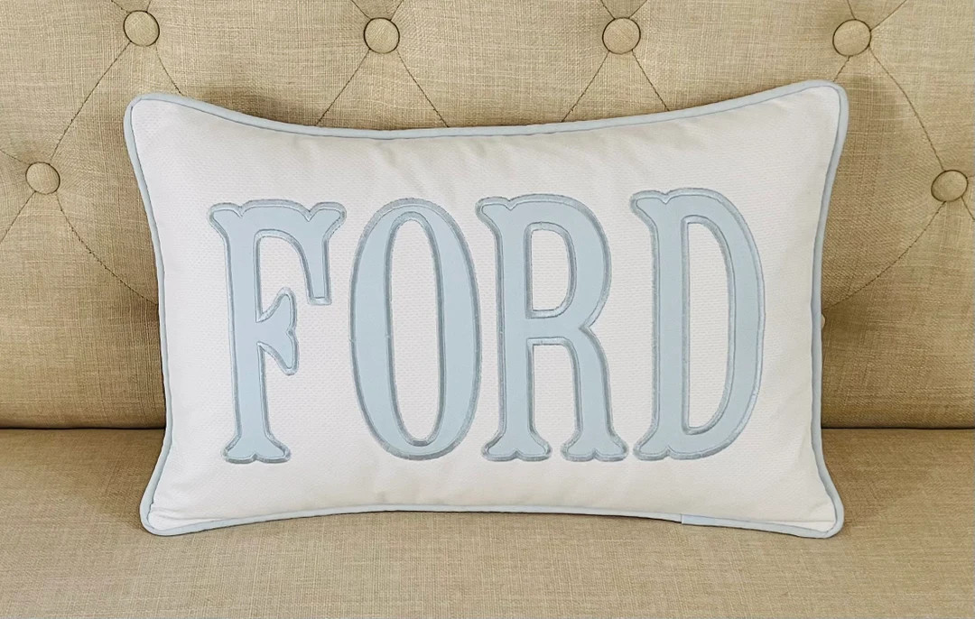 Custom White and Cloud Blue Classic Nursery Lumbar Pillow With Name or Monogram - Etsy | Etsy (US)