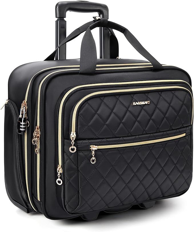 BAGSMART Rolling Laptop Bag Women, Underseat Wheeled Briefcase Fits 15.6 Inch Laptop, Rolling Com... | Amazon (US)
