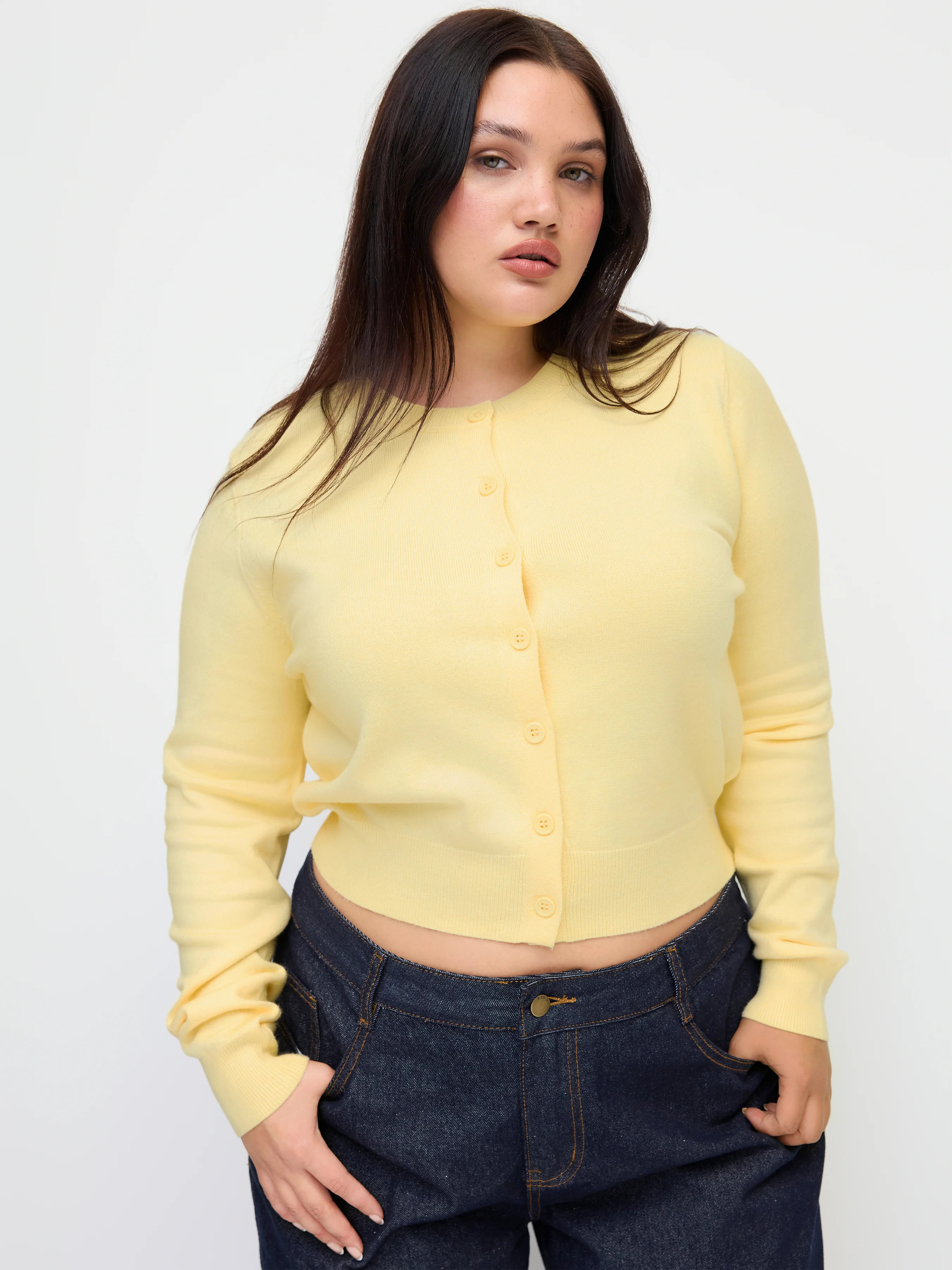 Knit Fabric Knit Round Neckline Button Cardigan Curve & Plus For Daily Casual | Cider