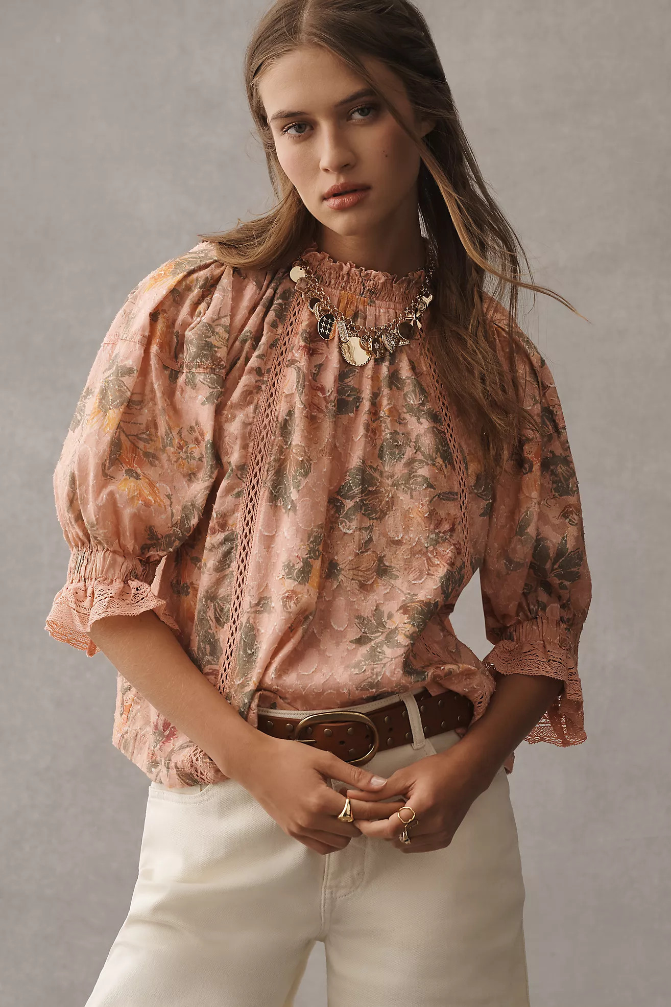 Pilcro Puff-Sleeve High-Neck Blouse | Anthropologie (US)