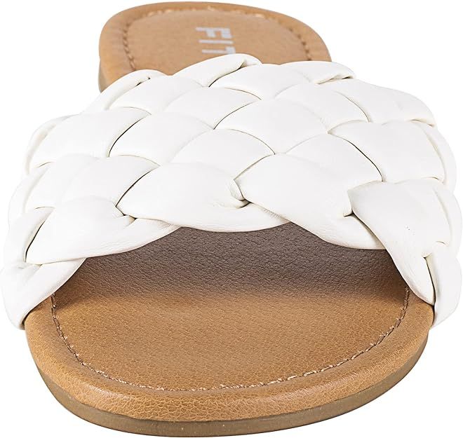 FITORY Womens Flat Sandals Fashion Round Open Toe Slip On Slides with Braided Strap Slippers for ... | Amazon (US)
