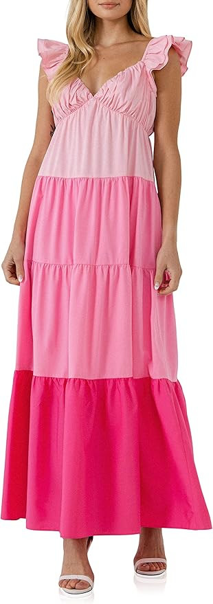 Amazon.com: English Factory Women's Sweet Heart Color Block Maxi Dress Pink : Clothing, Shoes & J... | Amazon (US)