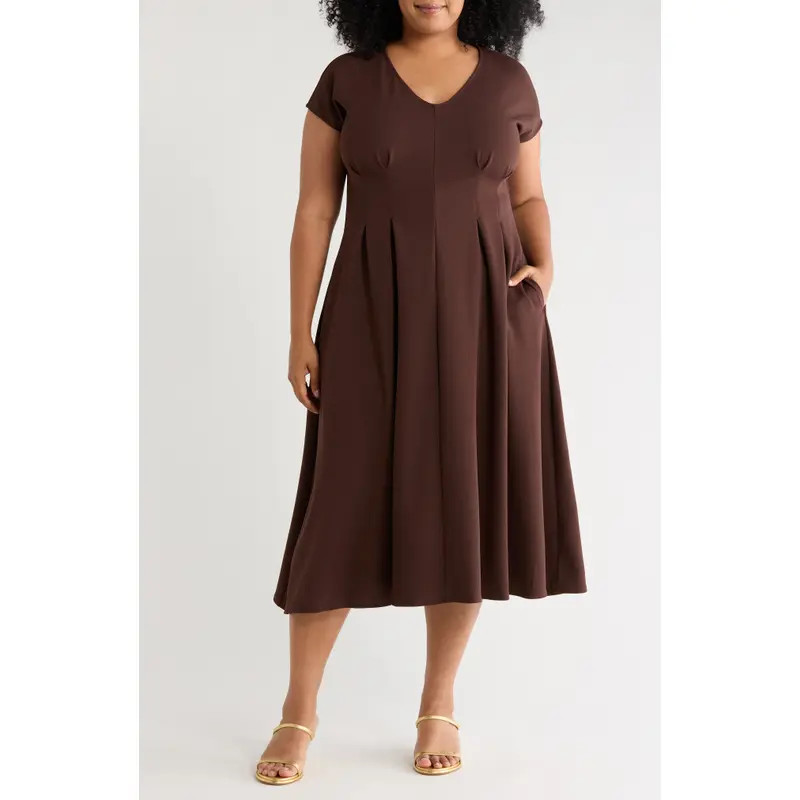 NORDSTROM RACK Pleated Waist A-Line Dress in Black at Nordstrom Rack, Size 1X | Nordstrom Rack