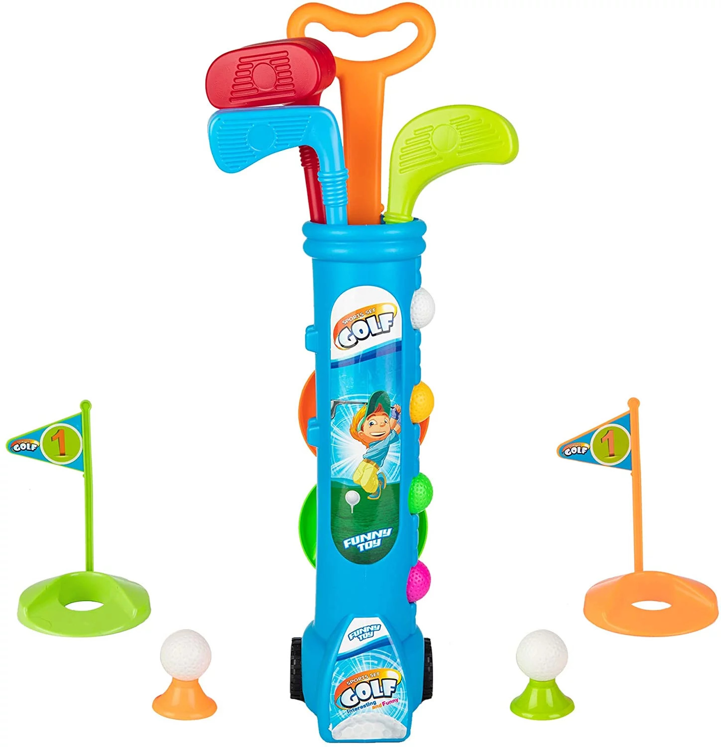 Liberry Kids Golf Clubs Set, Golf Toy with 1 Golf Cart, 3 Golf Clubs, 2 Practice Holes, 2 Golf Te... | Walmart (US)