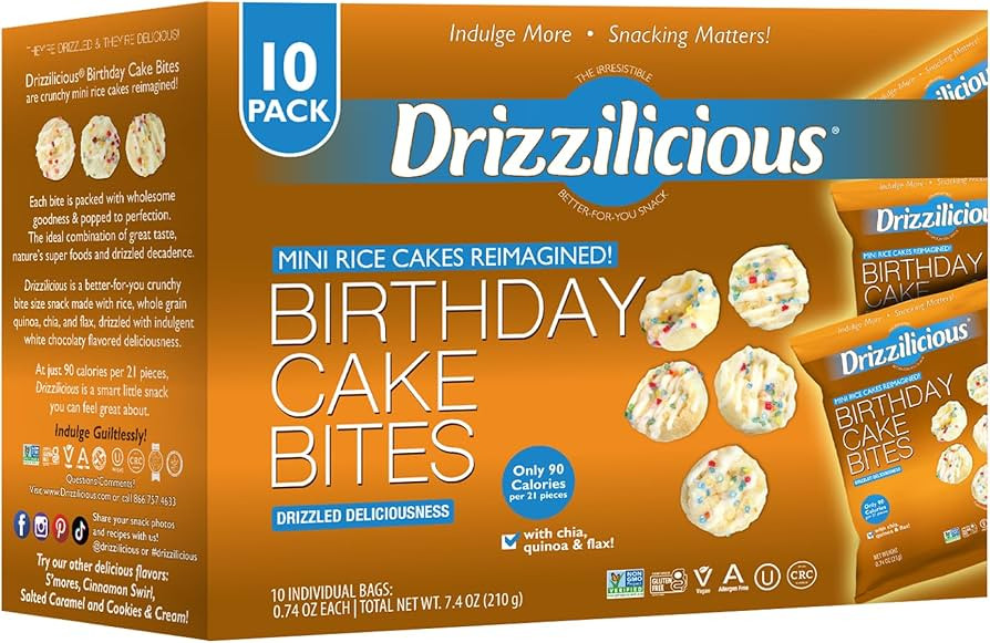 Drizzilicious Mini Rice Cakes Birthday Cake - Rice Crisps, Healthy Snack for Adults and Kids, Fla... | Amazon (US)