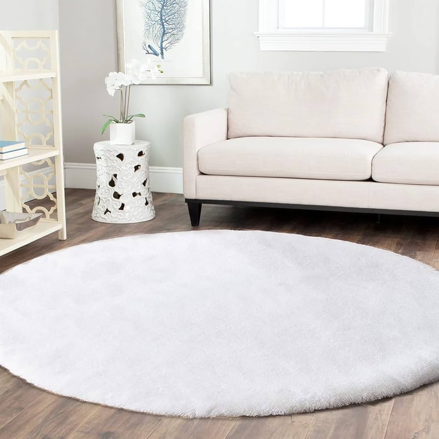 Latepis Round Furry Rugs 5ft White Circle Rugs for Living Room Machine Washable Fluffy Rug Faux R... | Amazon (US)