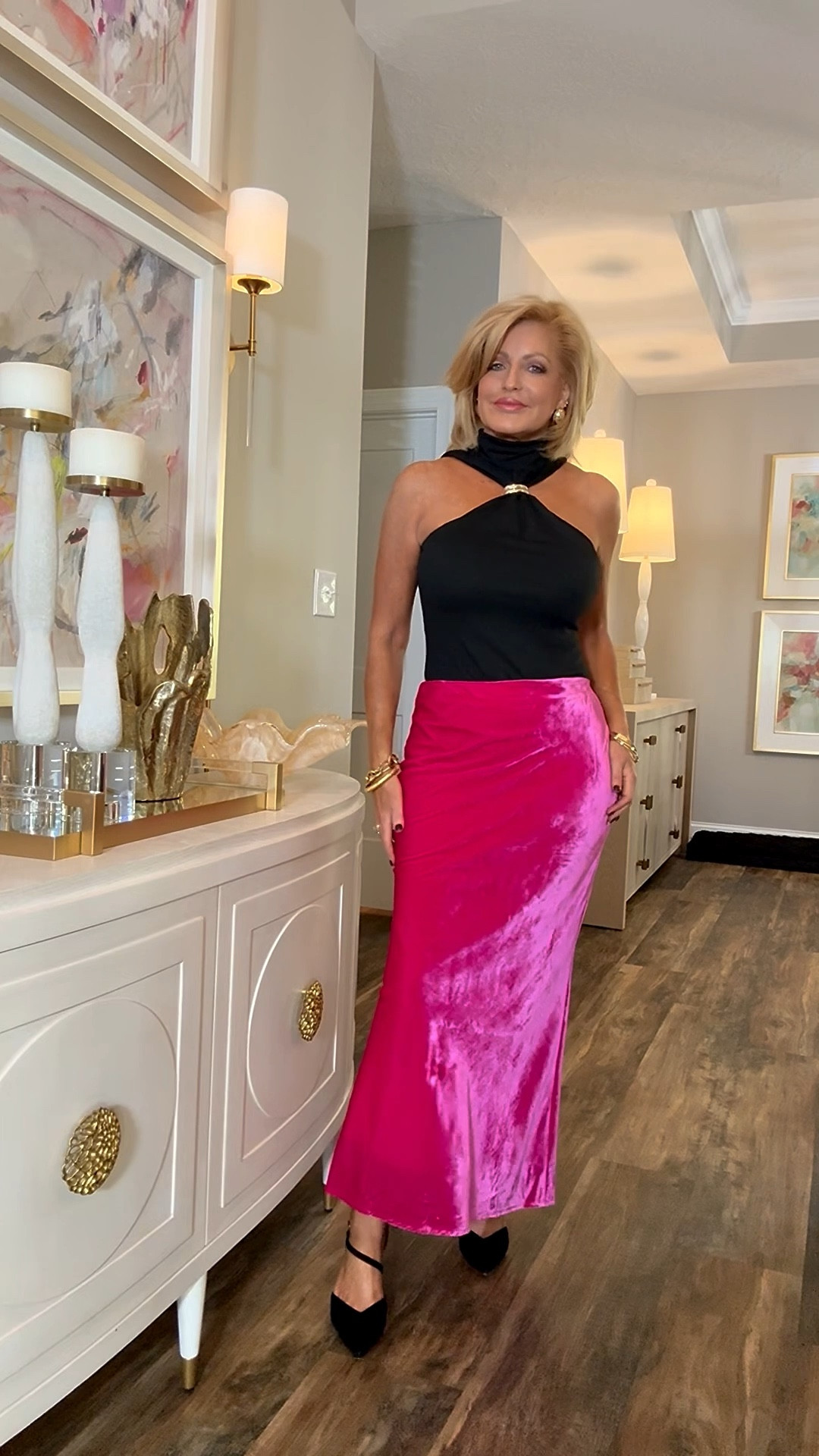 I’m so excited to share this gorgeous velvet skirt & it comes in several colors!!  I love that it can be styled elevated or casual. It’s tts & pull on style.  Sizes I’m wearing:
Skirt/med 
Tank/lg
V neck sweater/med 
Leather jacket/med 

#LTKSeasonal #LTKTravel #LTKStyleTip