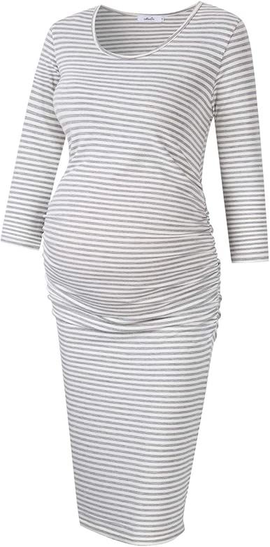 Maternity Dress Ruched Round Neck Maternity Dresses | Amazon (US)