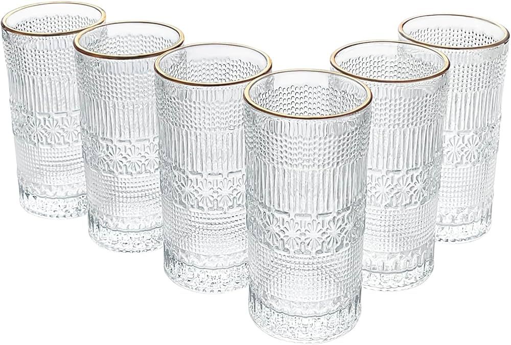 Amazon.com | Belwodly Glassware Sets with Gold Rim, Vintage Drinking Glasses with Ribbed Hobnail ... | Amazon (US)