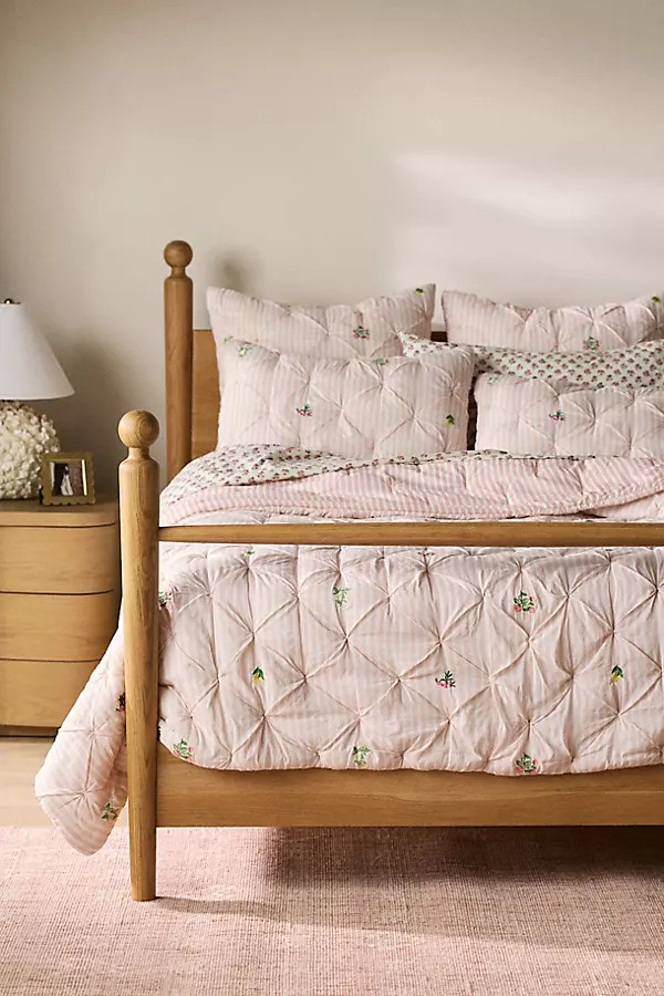 Emilia Cotton Voile Floral Icon Embroidered Quilt | Anthropologie (US)