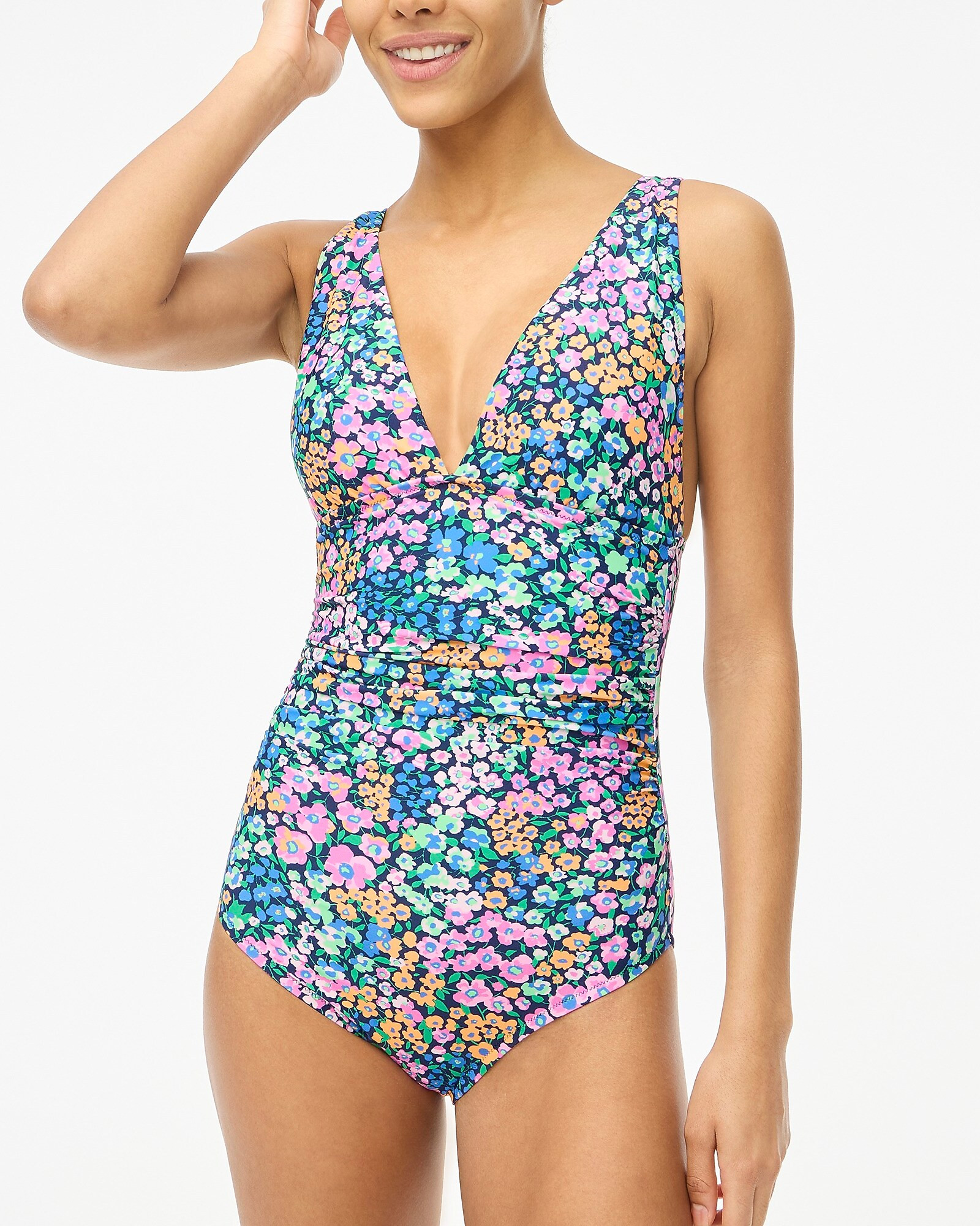 V-neck ruched one-piece swimsuit | J.Crew Factory