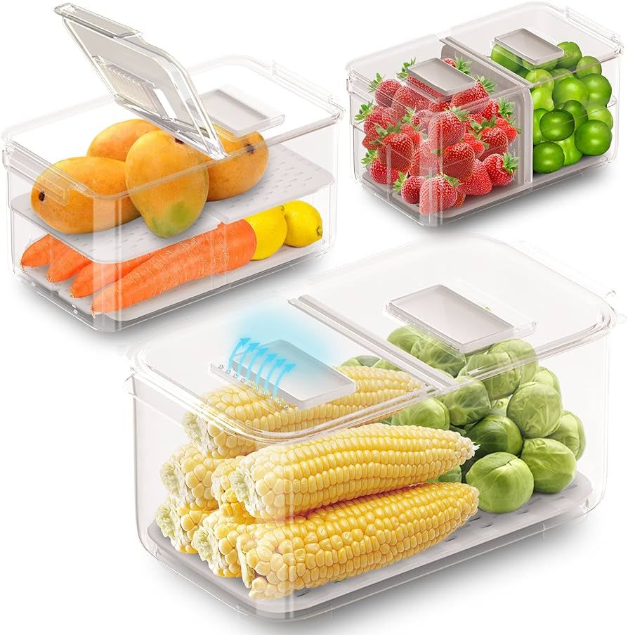 Produce Saver Containers: Stackable Fridge Organizer Storage for keep Fruit and vegetable Fresh | Amazon (US)