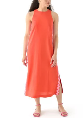 ENGLISH FACTORY Women's Sleeveless Ric Rac Midi Dress, Orange, Medium | Belk