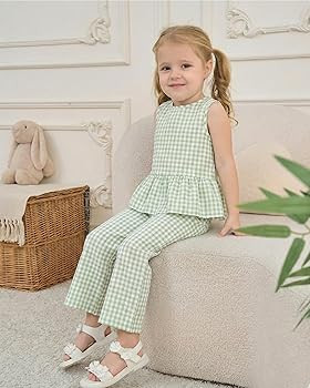 Weebaby Toddler Girl Clothes Infant Summer Outfits Baby Ruffle Tank Top Gingham Loose Pants Kid B... | Amazon (US)