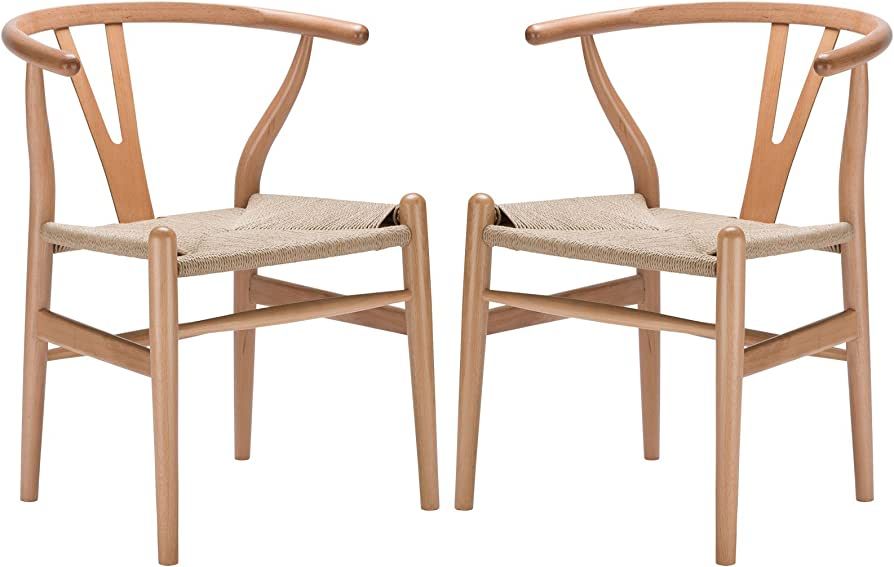 Poly and Bark Weave Modern Wooden Mid-Century Dining Chair, Hemp Seat, Natural (Set of 2) | Amazon (US)