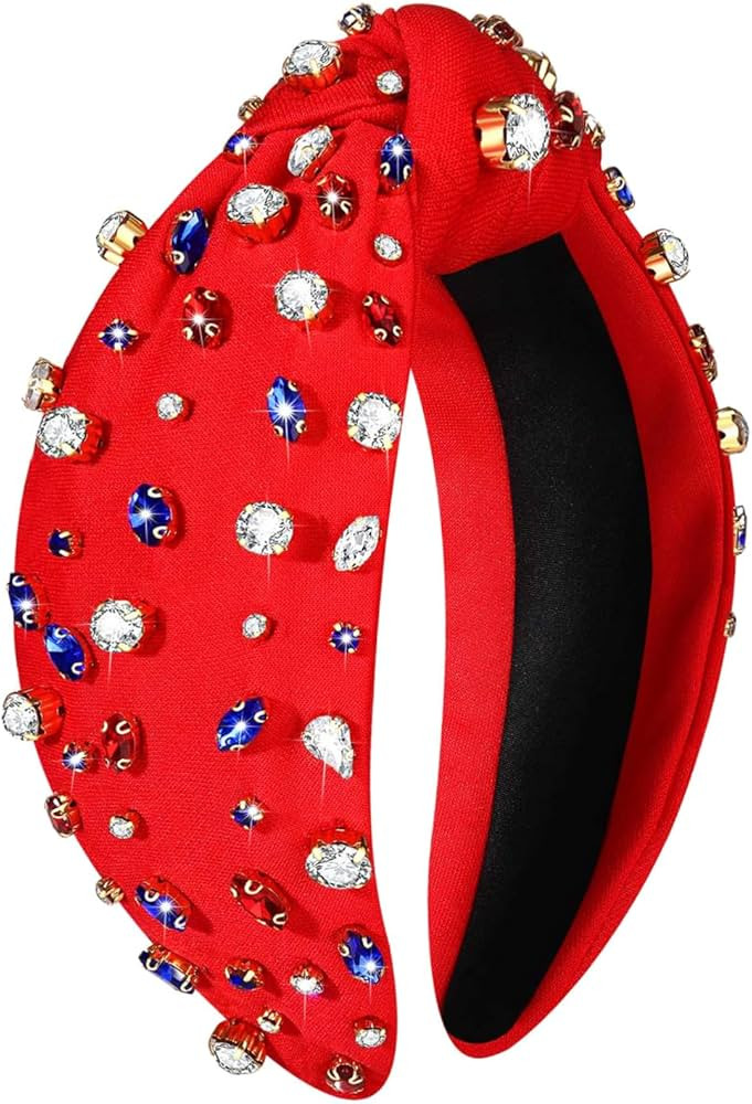 NVENF American Flag Headband for Women 4th of July Headband Accessories Red White Blue Rhinestone... | Amazon (US)
