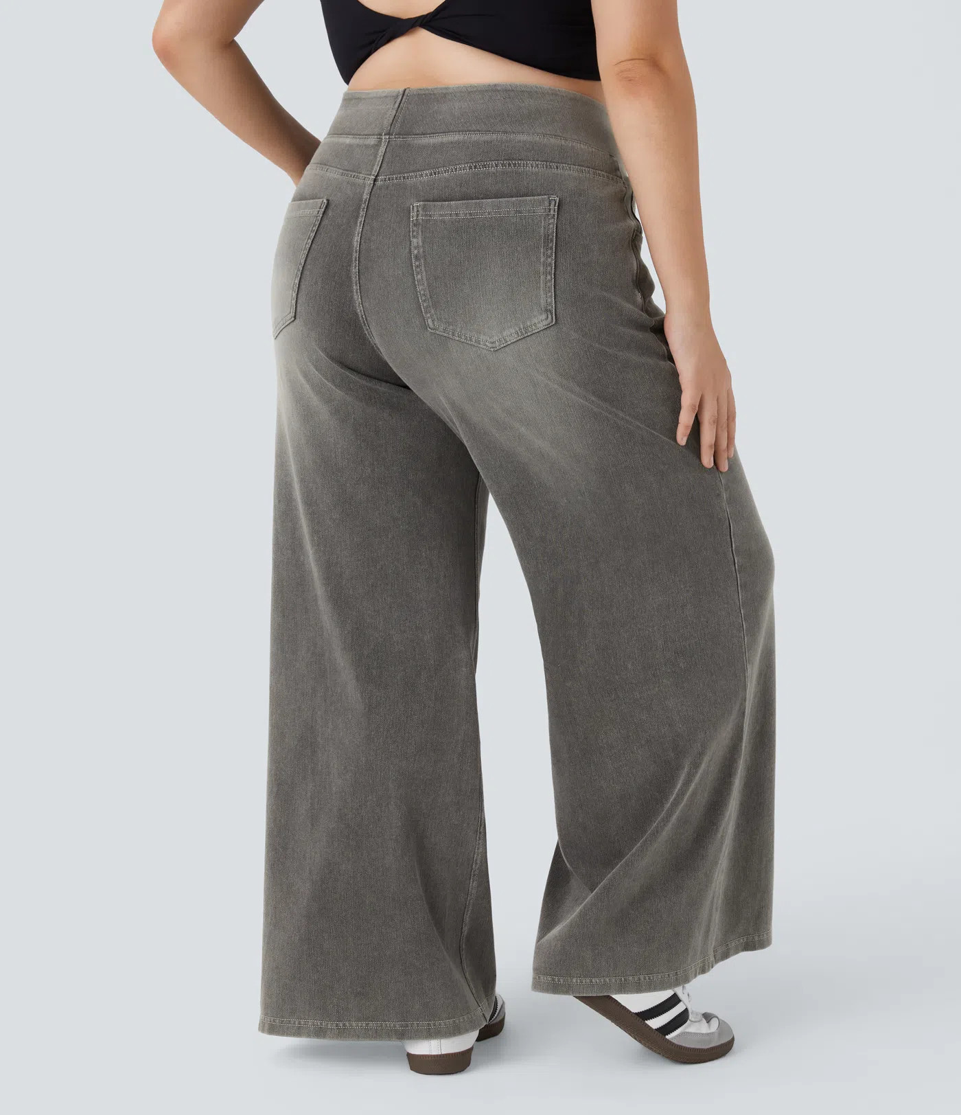 Halara Flex™ High Waisted Pockets Baggy Wide Leg Washed Casual Plus Size Jeans | HALARA