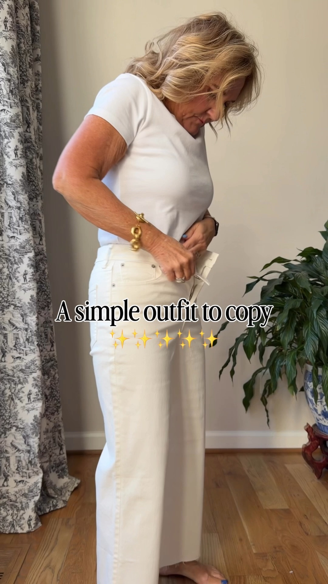 I sized down in the jeans and white tee. 
Sweater is speckled beige size medium

Neutral outfit @jcrew 

#LTKootd #LTKSaleAlert #LTKOver40