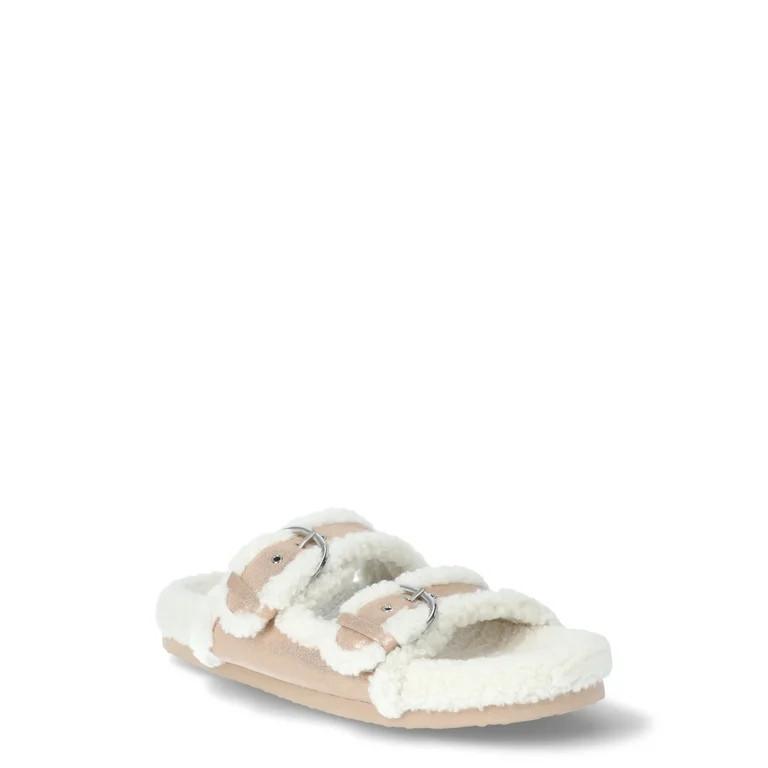 No Boundaries Women's Cozy Double Buckle Sandals - Walmart.com | Walmart (US)