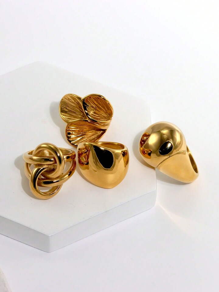 1pc 18K Gold Plated Stainless Steel Large Smooth Flower Shaped Chunky Ring, Suitable For Daily We... | SHEIN