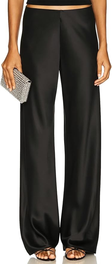 Women's Satin Wide Leg Dress Pants Hidden Elasticized Waistband Silk Casual Long Flowy Loose Trou... | Amazon (US)