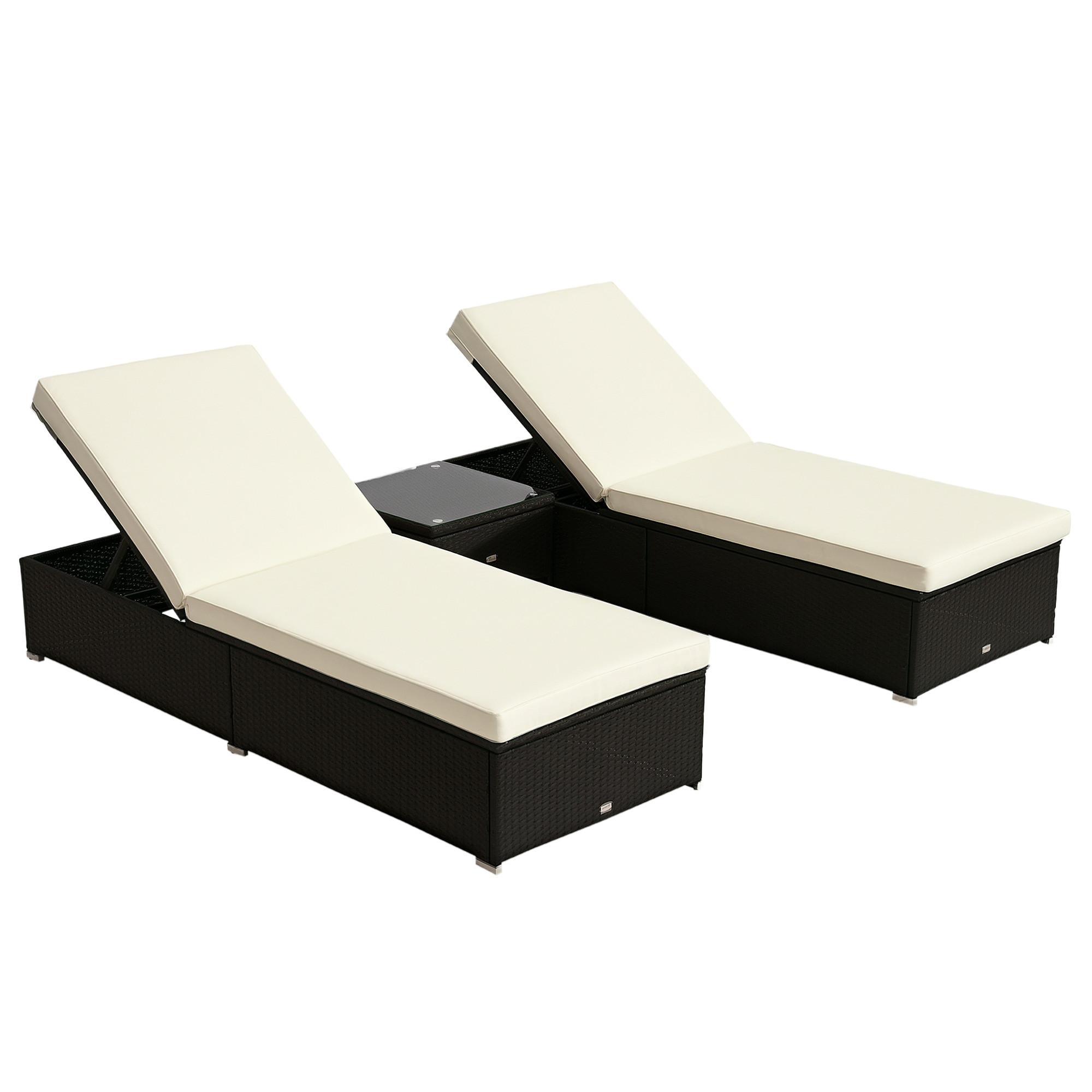 Outsunny Chaise Lounge Chair Set of 2 with 5 Angle Backrest Outdoor Coffee Table Water Repellent Cushions PE Rattan Wicker Poolside Chairs 3-Piece | Lowe's