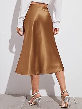 Verdusa Women's Elegant High Waist Satin A Line Flared Midi Skirt | Amazon (US)