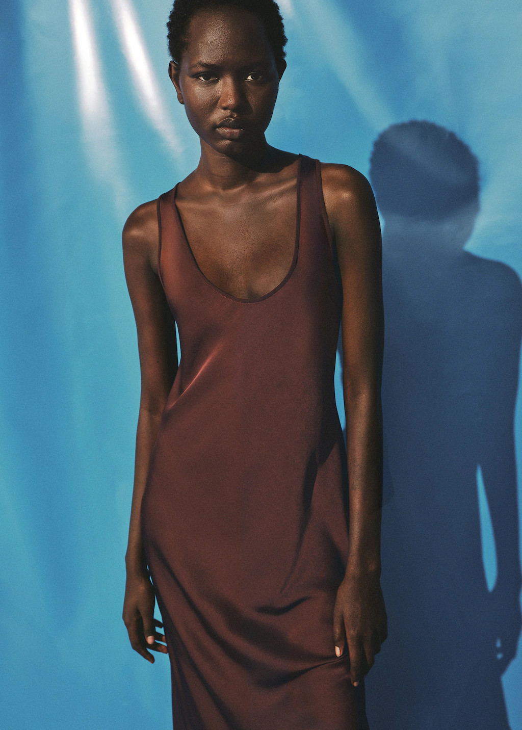 New NowSatin dress with low-cut necklineCurrent price [US$ 89.99]US$ 89.99 | Mango (US/MX/AU)