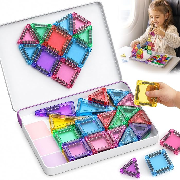 Magnetic Tiles for Kids Travel: 40pcs Portable Mini Building Toy | Amazon (US)