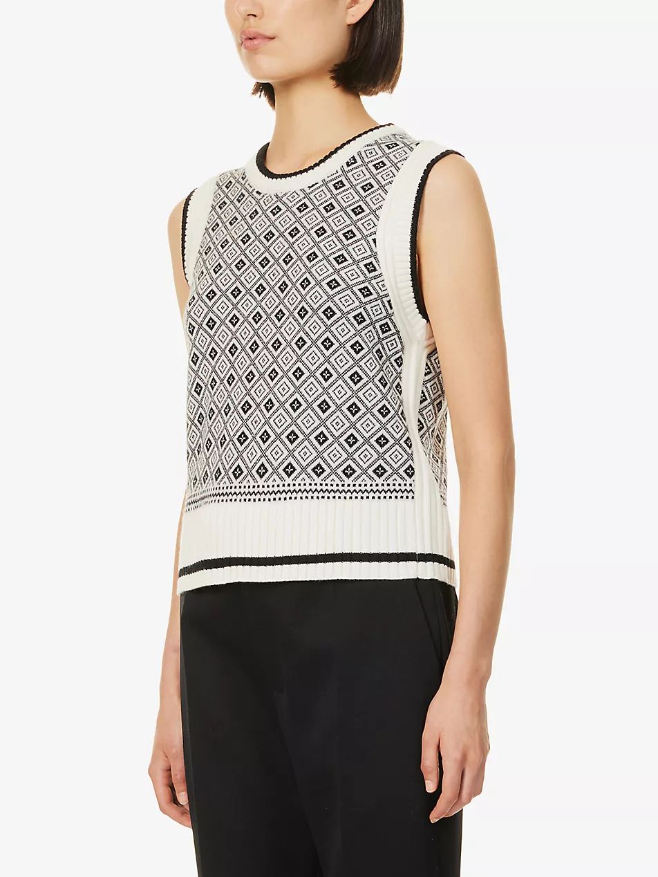 Jacquard-pattern ribbed-trim wool knitted vest | Selfridges