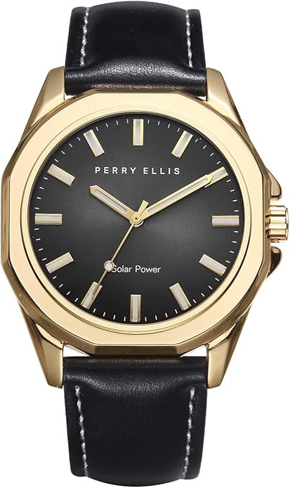 Perry Ellis Solar Powered Mens Watch | Vegan Leather Water-Resistant Analog Wrist Watches for Men... | Amazon (US)