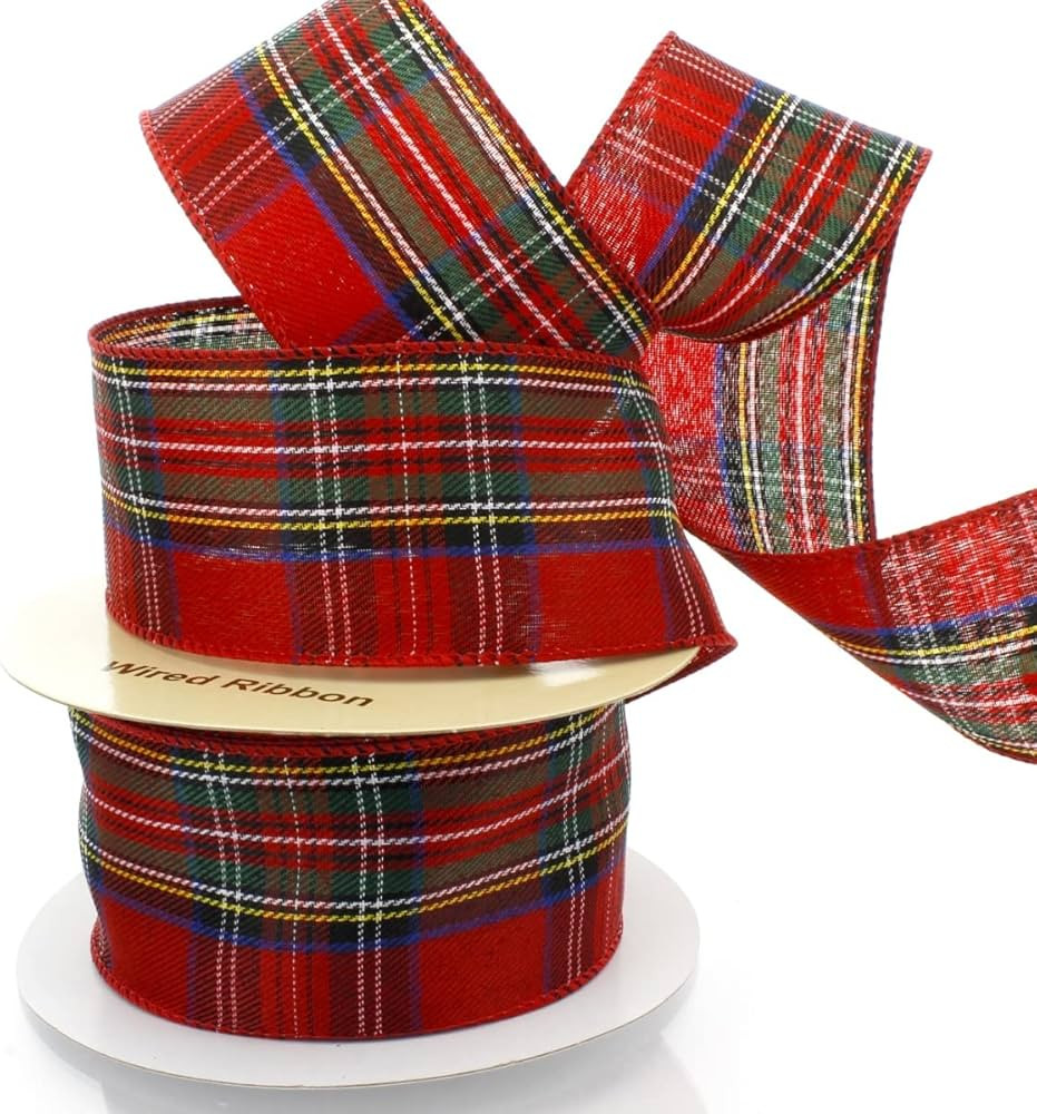 Ribbon Traditions Vintage Red/Blue Plaid Flannel Wired Ribbon 2 1/2" By 10 Yards | Amazon (US)