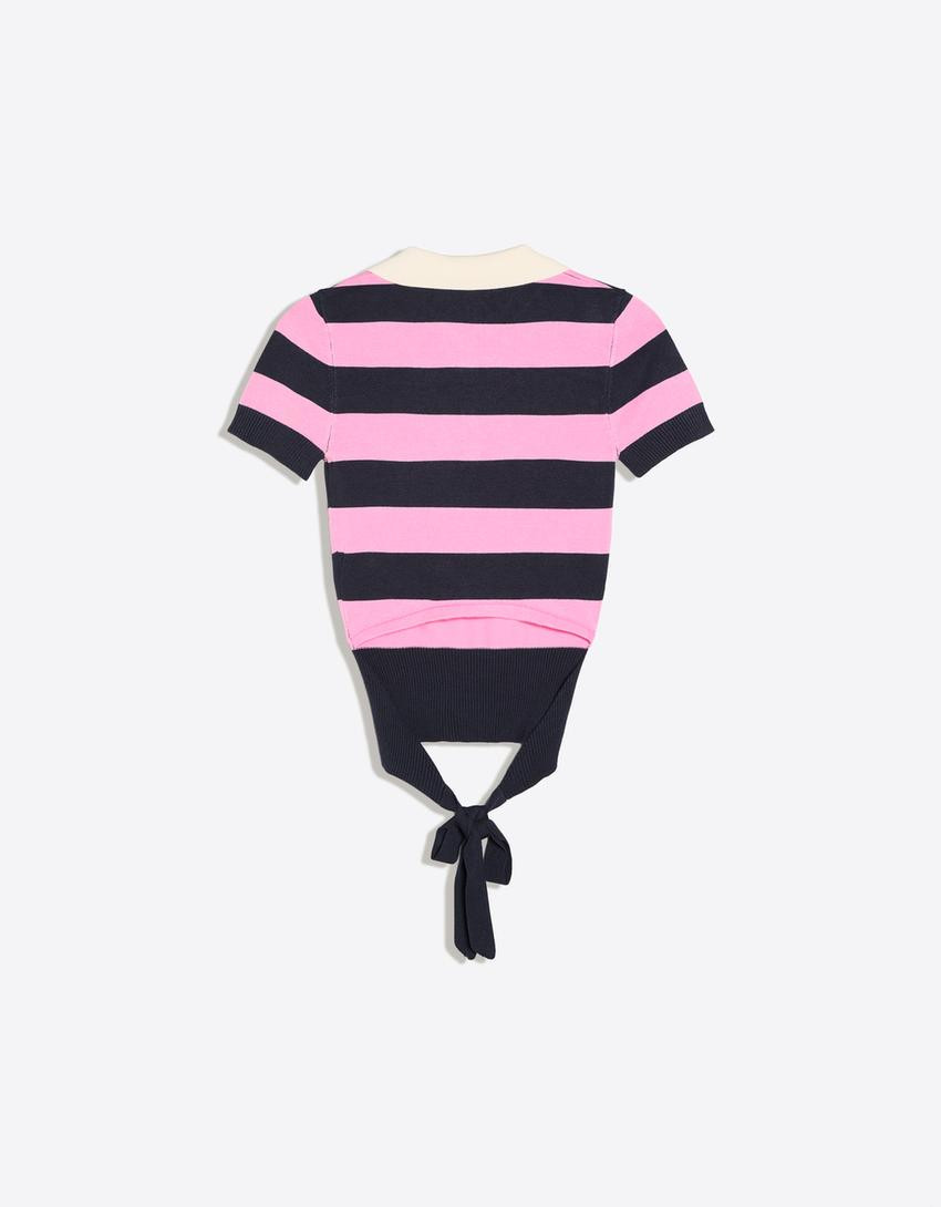 Short-sleeved stripe knit jumper - BERSHKA LOVERS - Women | Bershka UK