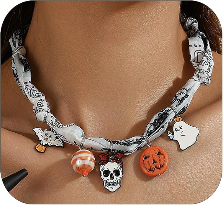 Silk Scarf Necklace for Women Flowers Crystal Heart Pearl Multi-Pendant Necklace Colorful Silk Ch... | Amazon (US)