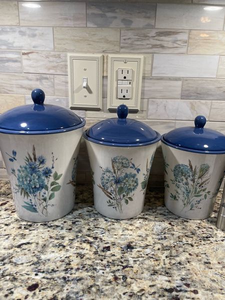 Our new canisters are set up! Love the hydrangea pattern. Perfect for those who love grandmillennial finds. 

#LTKhome #LTKunder100 #LTKFind