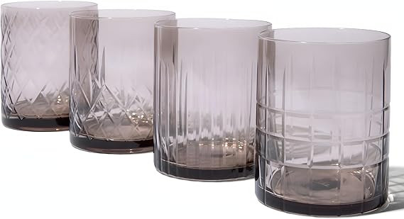 Saludi Smokey Sand Etched Old Fashioned Glasses - Set of 4 Hand Blown Whiskey Rocks Glasses - 13 ... | Amazon (US)