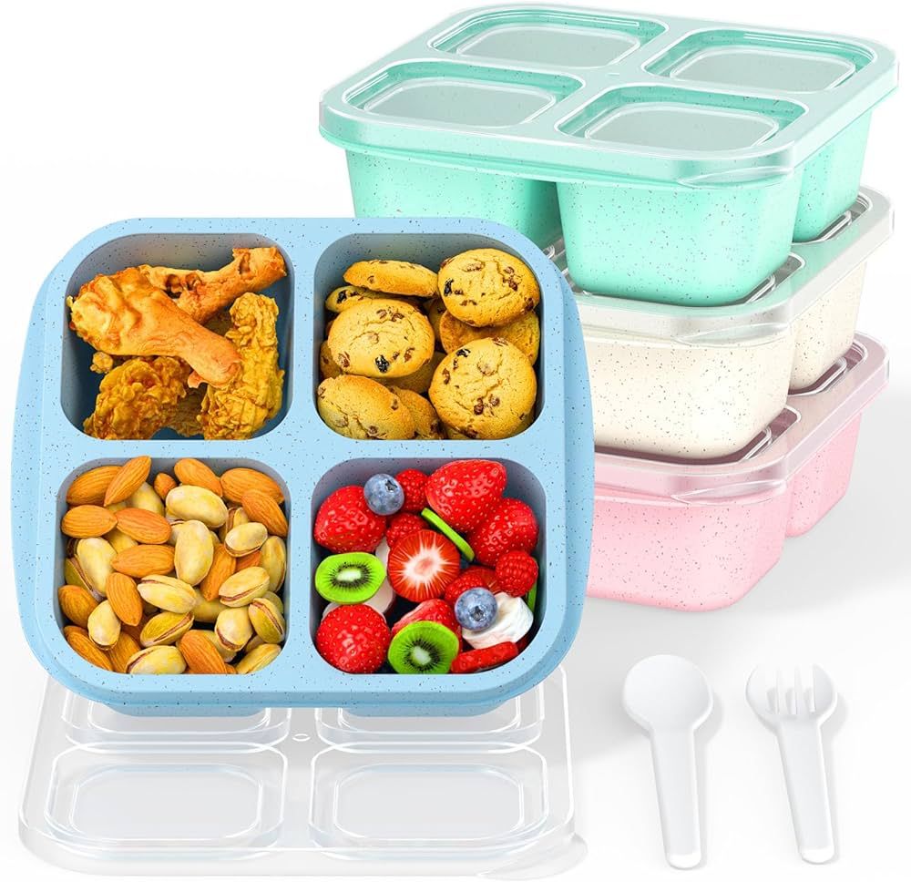 RGNEIN Bento Snack Boxes (4 Pack)- Reusable 4-Compartment Meal Prep Containers for Kids and Adult... | Amazon (US)