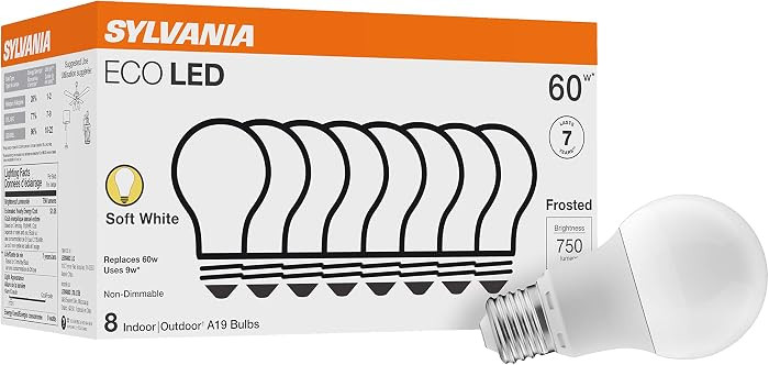 Sylvania ECO LED Light Bulb, A19 60W Equivalent, Efficient 9W, 7 Year, 750 Lumens, 2700K, Non-Dim... | Amazon (US)
