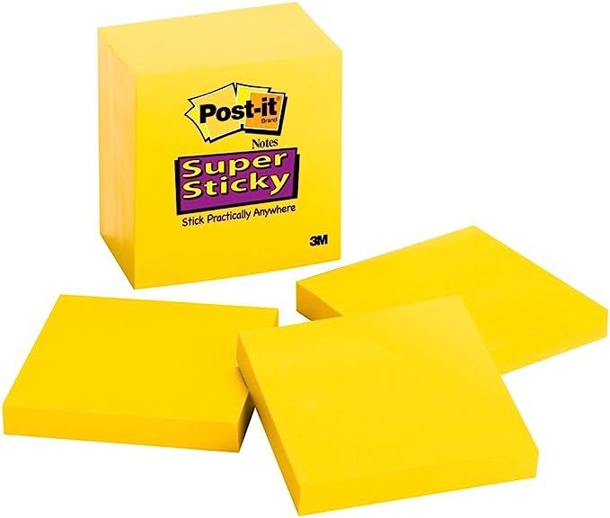 Post-it Super Sticky Notes, 3x3 in, 5 Pads, 2x the Sticking Power, Electric Yellow, Recyclable(65... | Amazon (US)