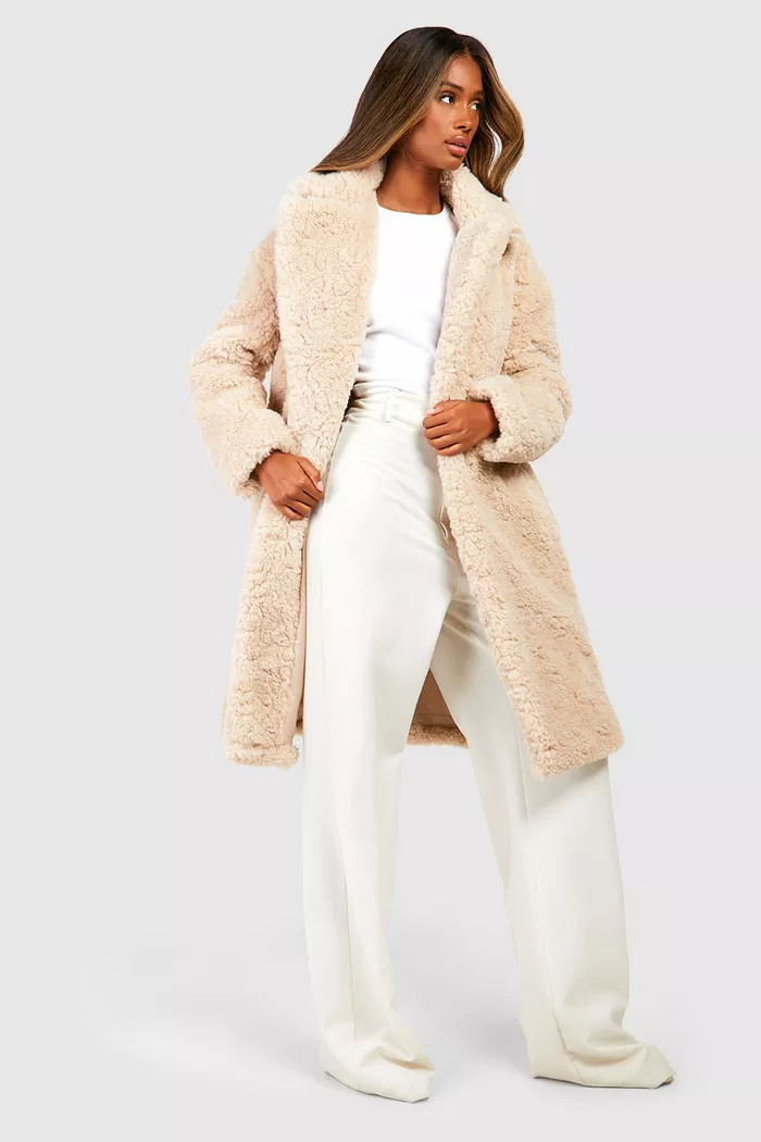 Textured Belted Faux Fur Coat | boohoo (US & Canada)