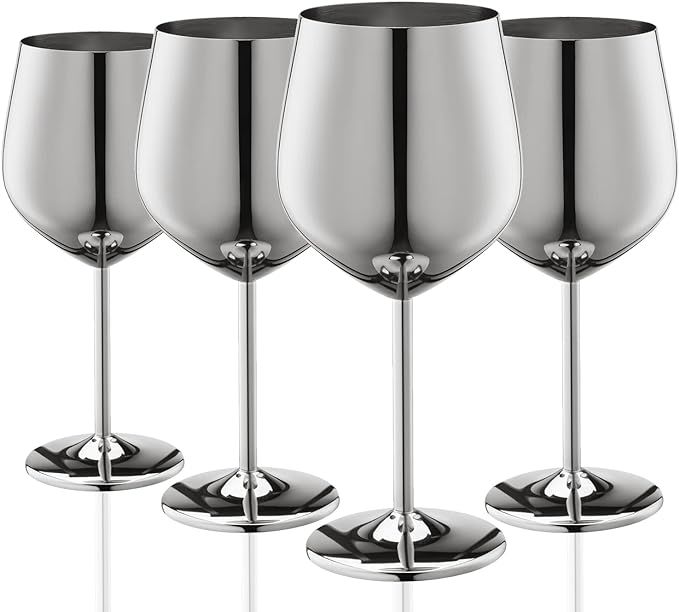Stainless Steel Wine Glasses Set of 4, 18oz Unbreakable Metal Wine Glass, Fancy, Unique Wine Gobl... | Amazon (US)